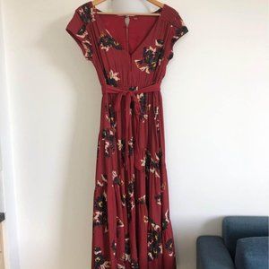 Red, floral, maxi Free People dress, size S/M